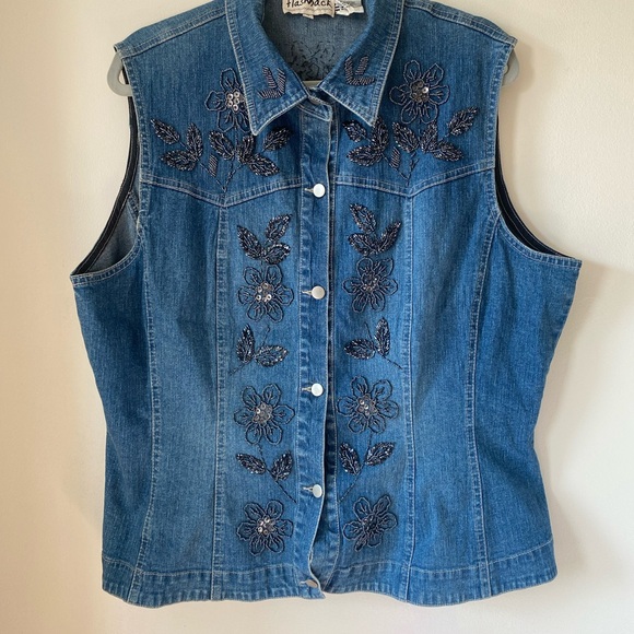 FlashBack Vintage Blue Denim Beaded Vest - Picture 9 of 10